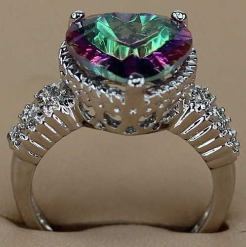 خاتم نسائي مطلي بالفضة ومزين بالزركون الكوبي مقاس 7.25 أمريكي