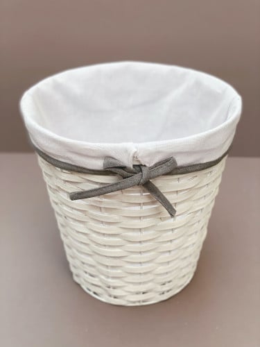 سلة مهملات خوص - ابيض / رمادي