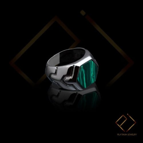 خاتم فضة عيار 925 و حجر ملكايت طبيعي