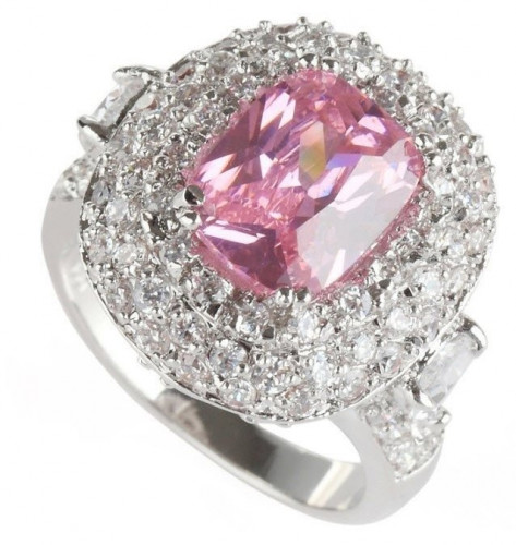 خاتم نسائي مطلي بالفضة ومزين بالزركون الكوبي مقاس 7.25 أمريكي