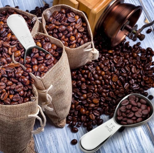 ملعقة من الفولاذ كمكيال للقهوه وغيرها بمقاسين