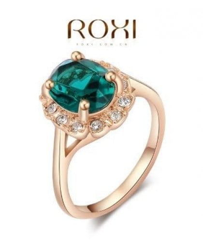 خاتم نسائي مطلي بالذهب مقاس 7 أمريكي ومزين بالكرستال الملون