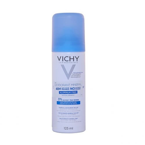 Vichy Deodorant Mineral Aerosol 125 ml | فيشي مزيل رائحة العرق بخاخ غني بالمعادن خالي من املاح الالمنيوم 125 مل