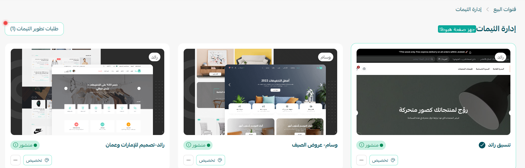 تخصيص عناصر الصفحة الرئيسية | عناصر الثيم