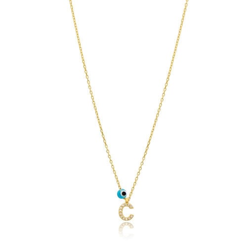 قلادة جذابة وبراقة بلمعة الذهب مزينة بحرف C والخرزة الزرقاء -من مجموعة نفيس هدايا مجوهرات هدية نسائية فاخرة C 6784