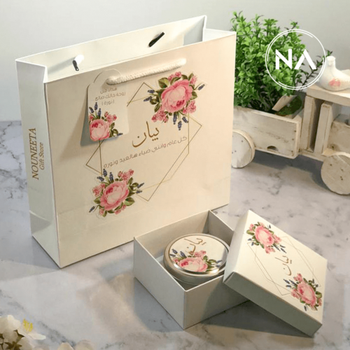 بوكس شمع معطر + كيس بثيم ورد روز ولافندر