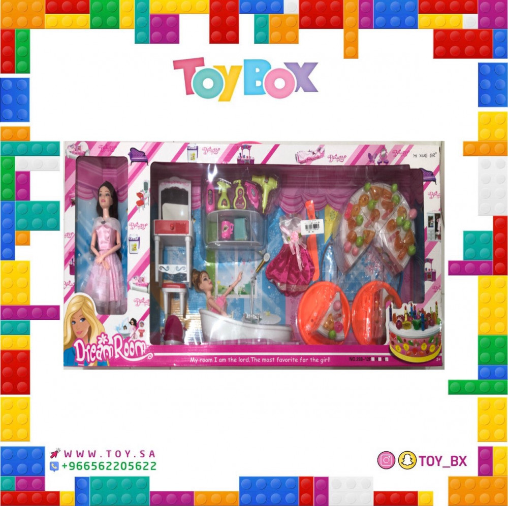 لعبة باربي مع كيك وتسريحة وادوات استحمام العاب توي بكس Toy Box