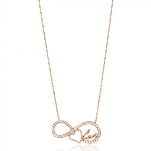 سلسال طويل بتعليقة على شكل علامة اللانهاية ورمزية الحب (قلب) مرصعة بالزيركون ومطلية بالذهب -من مجموعة نفيس هدايا مجوهرات هدية نسائية فاخرة 6908