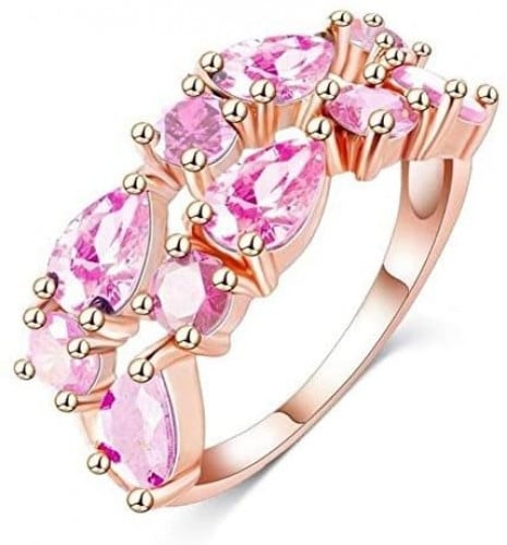 خاتم نسائي مطلي بالذهب ومزين بالكرستال الوردي مقاس 7 أمريكي RING GOLD PLATED SIZE 7