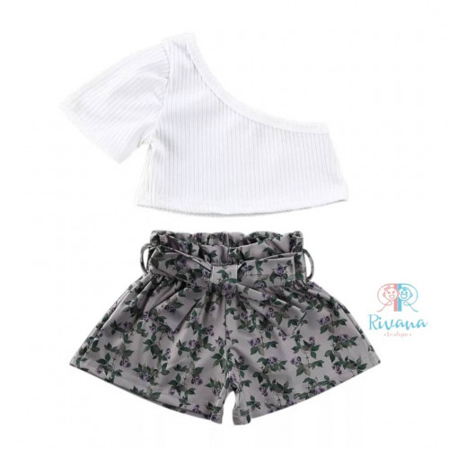 طقم صيفي ناعم مع شورت بنقشات الورد
