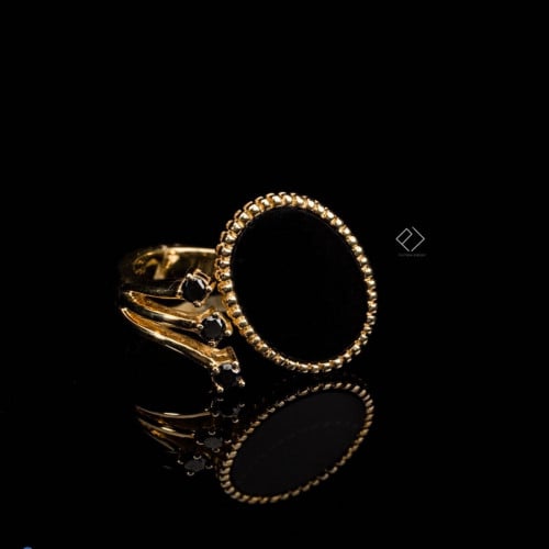 خاتم فضة مطلي ذهب عيار 925 حجر طبيعي و زركون