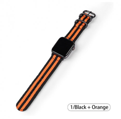 سوار اسود برتقالي نايلون ساعة ابل Black Orange nyl...