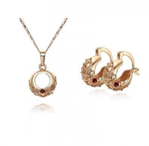 طقم مجوهرات مطلي بالذهب أقراط أذان وتعليقة