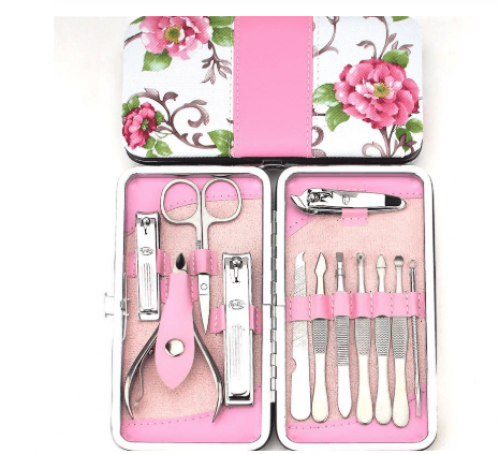 حقيبة مناكير وبدكير نسائية 12 قطعة