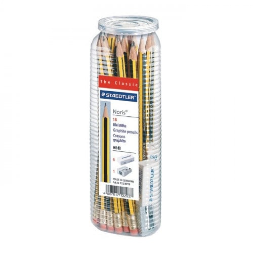ستدلر نورس أقلام رصاص جرافيت مع طرف ممحاة العلبة 18 قلم + 6محايات + براية معدنية
