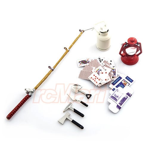1/10 RC Crawler Camping Accessory Combo w/ Oil Lamp, Fishing Rod, Poker Card, Milk Can, Tools Set