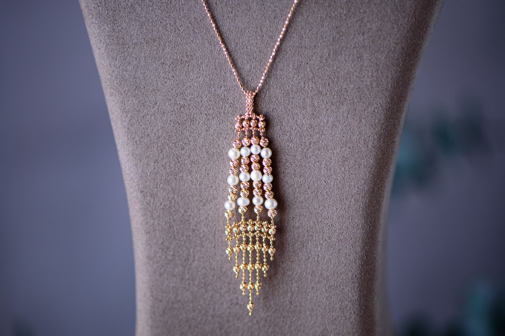 Rose Gold Italian Gold Rosary Necklace 18k Rose Pink Gold Rosary