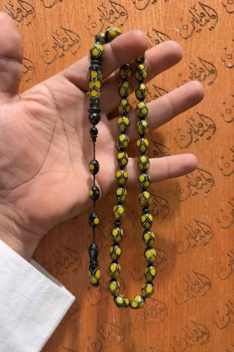 سبحة يسر بلدي فضه مطعم احجار طبيعي مقاس 10 في 14.5 ملي عدد الخرز 33 خرزة
