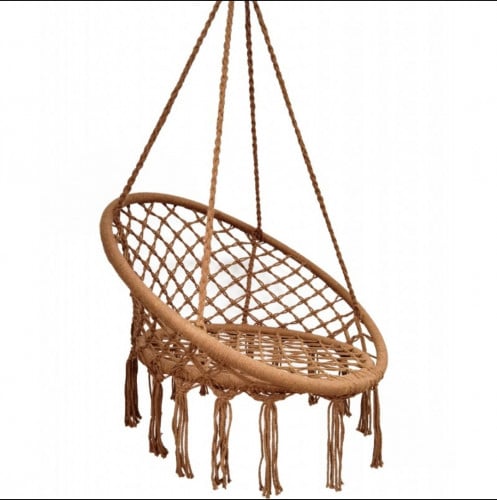 كرسي ارجوحة مكرمية - لون بني