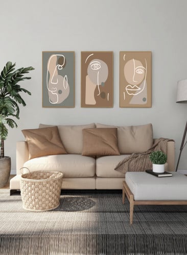 طقم من ٣ لوحات كانفاس على إطار خشبي، تصميم رسم تجر...