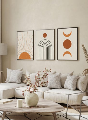 Set of 3 Canvas Paintings on Wooden Frame, Sun, Moon and Crescent Abstract Painting Design for Home, Living Room, Office, Decor - لوحة متجر لوحات ديكور وطباعة حسب الطلب ,براند سعودي محلي Set of 3 Canvas Paintings on Wooden Frame, Sun, Moon and Crescent Abstract Painting Design for Home, Living Room, Office, Decor - لوحة متجر لوحات ديكور وطباعة حسب الطلب ,براند سعودي محلي