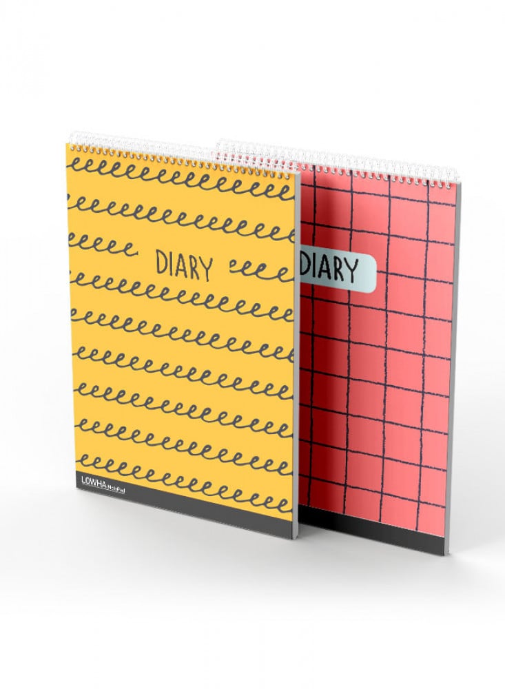 Set of 2 Spiral Bound Notebooks of 50 Sheets Each with Wavy Lines and Squares Design in Cardboard Cover, for Recording Notes and Taking Reminders for Work, College or School