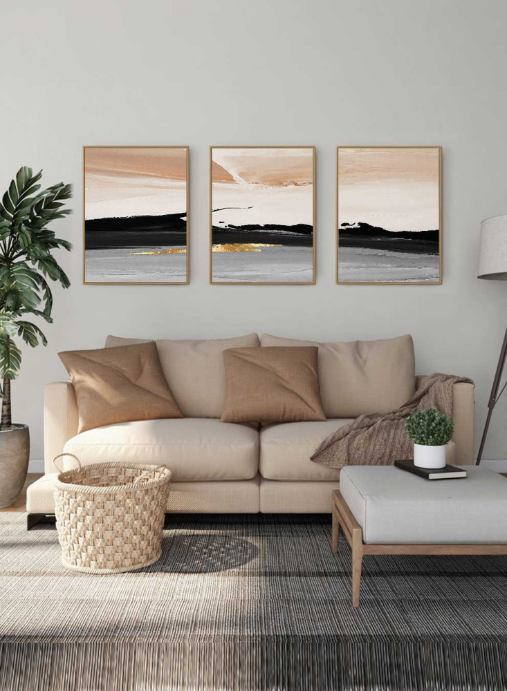 Set of 3 Canvas Paintings on Wooden Frame, Oil Art Design