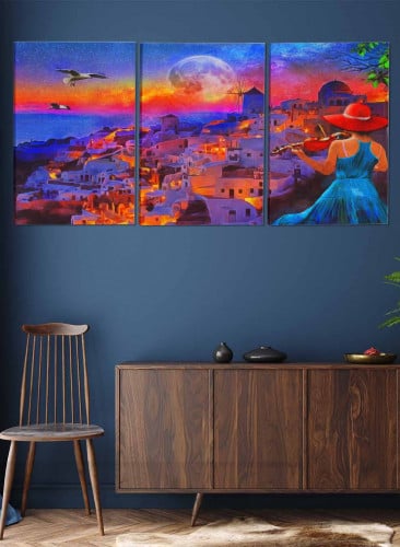 طقم من 3 لوحات كانفاس بتصميم فتاة تعزف الكمان