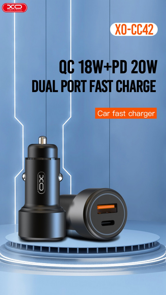 XO- CC42 QC18W + PD20W Fast Car Charger 2 Ports