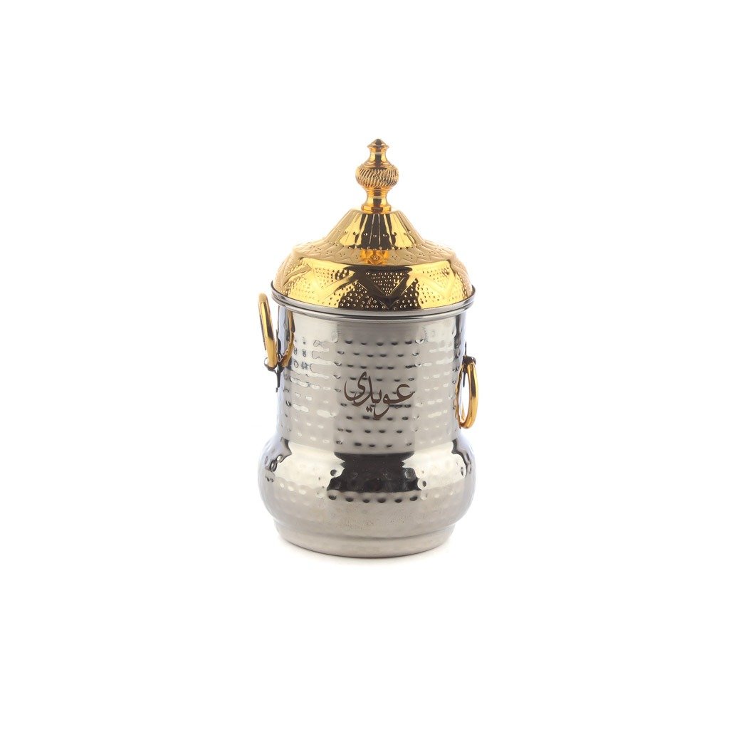 علب سكر شاي فضي غطاء ذهبي منقوش م1