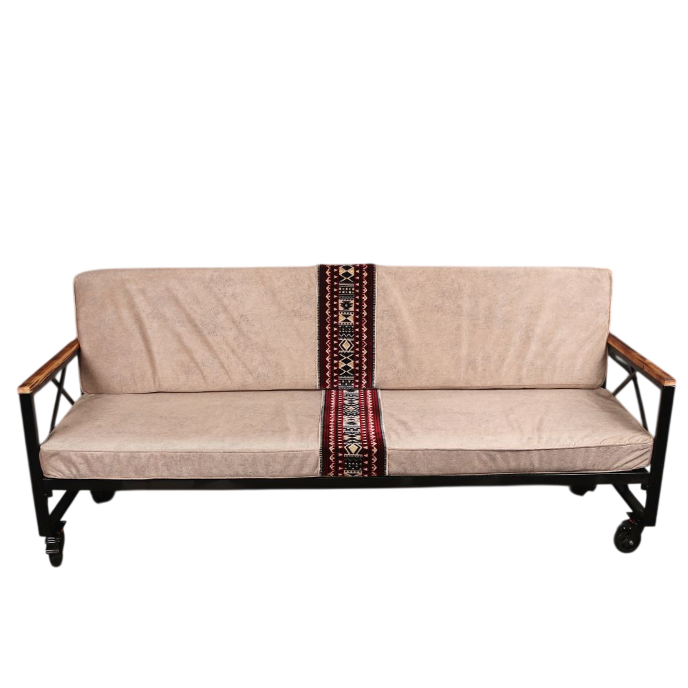 كرسي الراحة مقاس 2 متر - لون بيج كلاسيكي بنقشة السدو - هيكل حديد مدعم وعجلات لسهولة الحركة - مثالية للمنزل، الحديقة، والرحلات البرية.