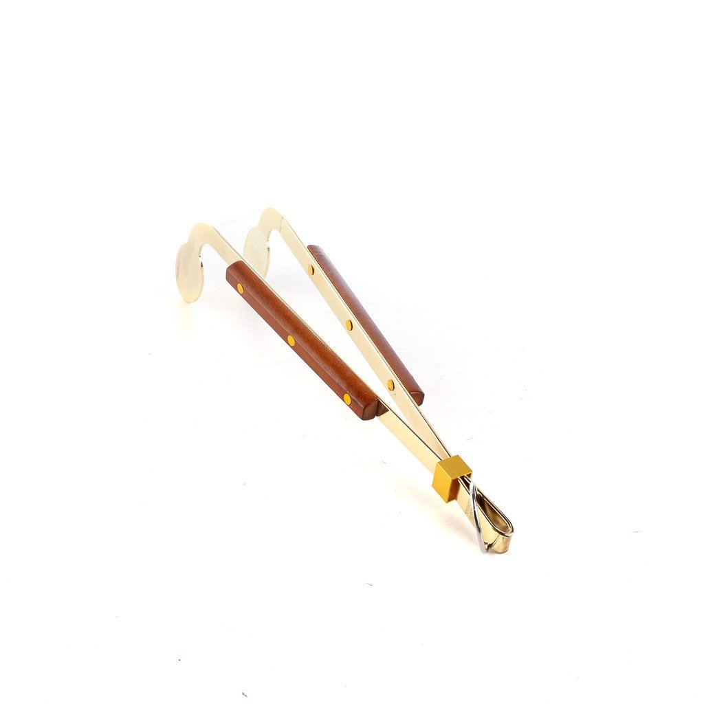 ملقاط ستانليس ستيل ذهبي مع يد خشبي