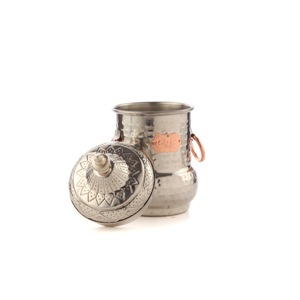 علب سكر شاي فضي غطاء ذهبي منقوش م1