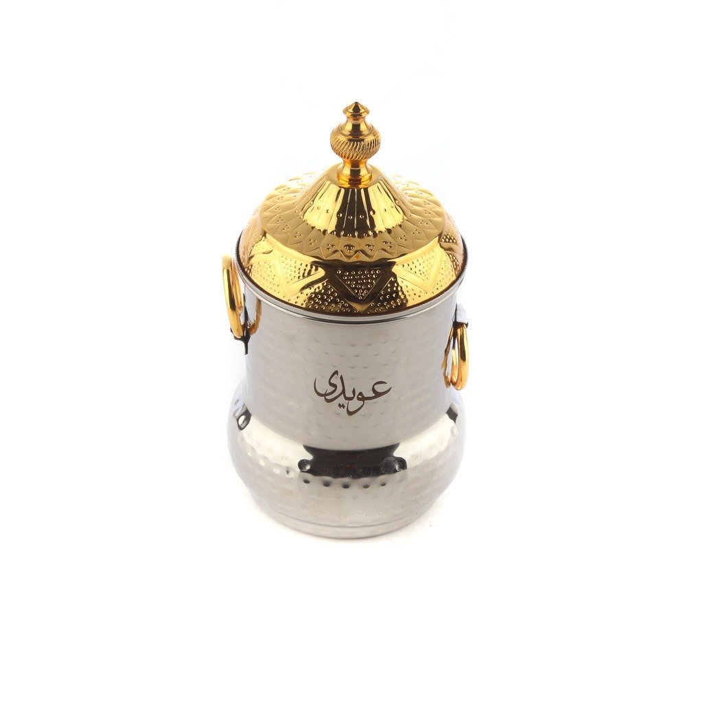 علب سكر شاي فضي غطاء ذهبي منقوش م1