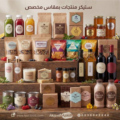 صمّم استيكر منتجك بمقاسك… ونحن نطبعه باحتراف