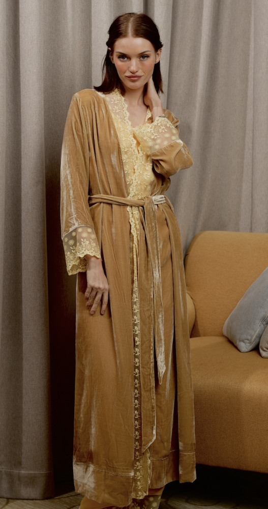 Luxurious long silk velvet robe