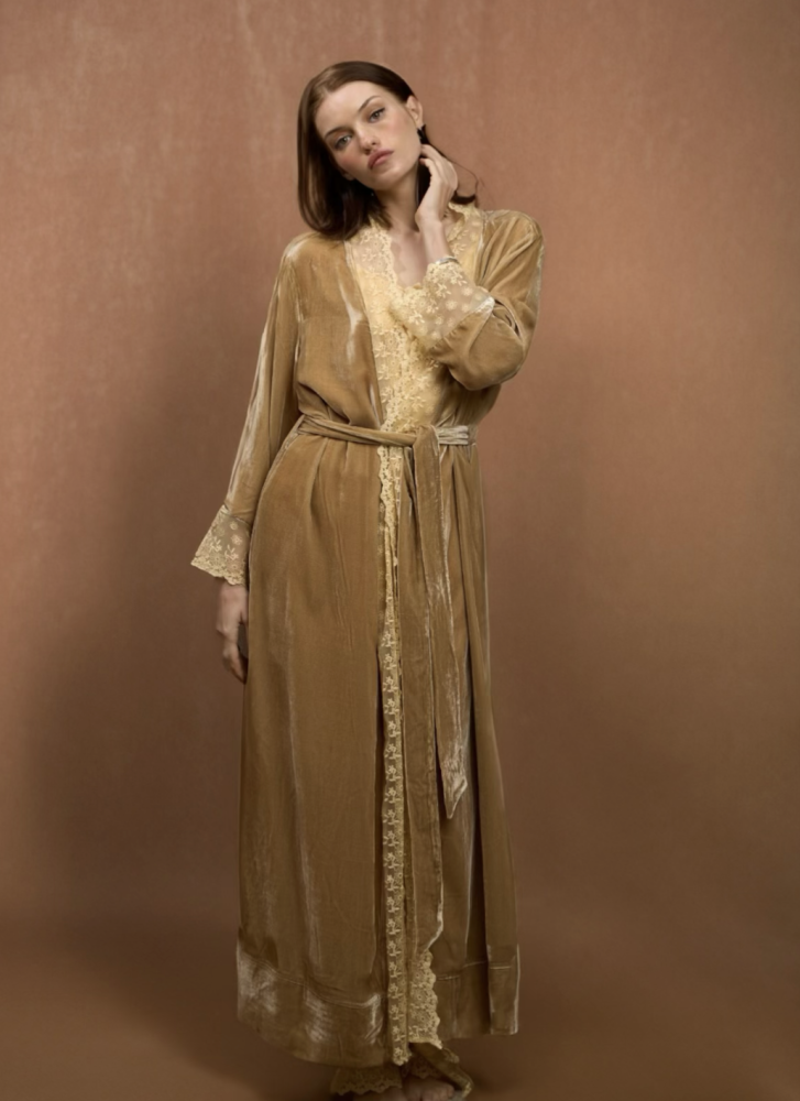 Luxurious long silk velvet robe