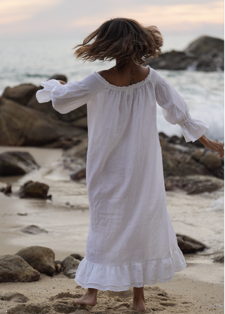 Comfortable and elegant white organic linen dress