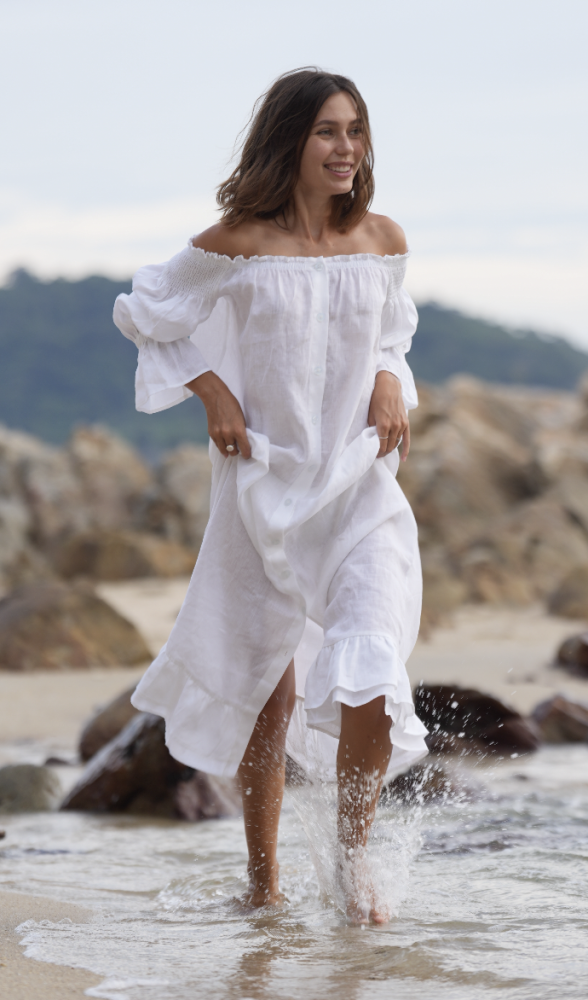 Comfortable and elegant white organic linen dress