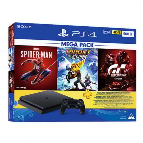 PlayStation 4 Slim 500GB – Mega Pack (Gran Turismo Sport + Ratchet & Clank + Spiderman)