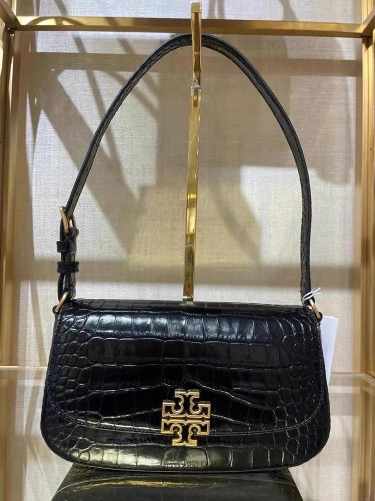 Tory burch Britten croc shoulder bag in black color