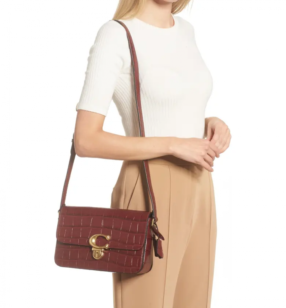 coach studio croc embossed leather shoulder bag
