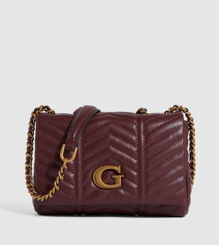 GUESS QUILTED CROSSBODY BAG IN BURGUNDY