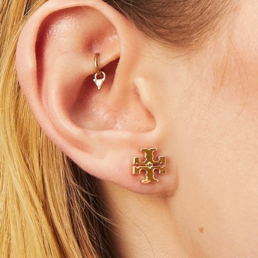 Tory Burch 'Miller Pavé Stud' Earrings With Logo, Women'S, Gold for Women