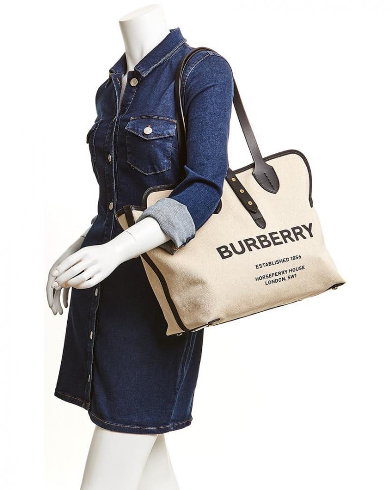 Burberry Medium Soft Canvas Leather Belt Tote