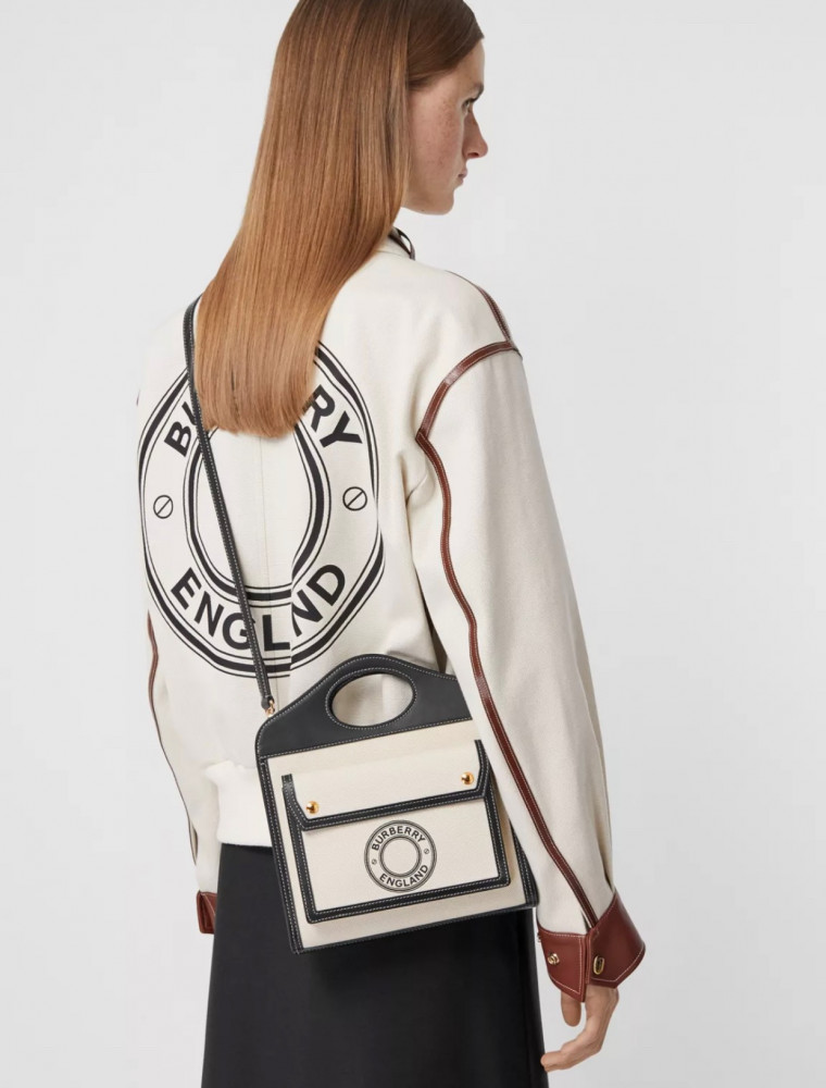 burberry mini logo graphic canvas and leather pocket bag