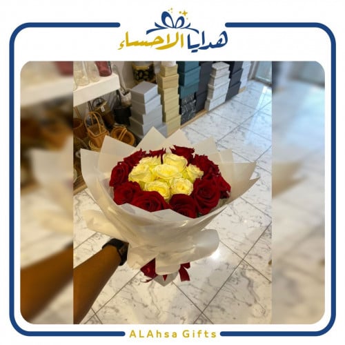 باقة ورد جوري احمر وابيض