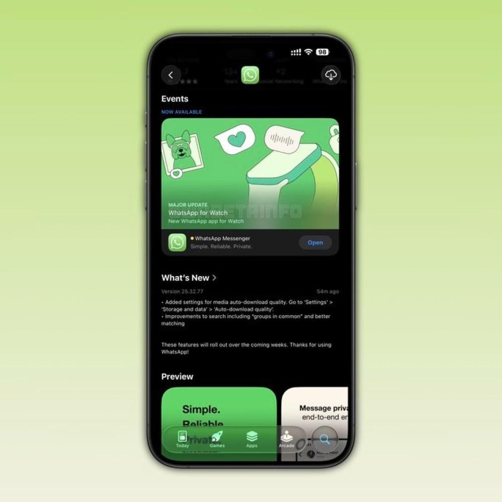 تطبيق واتساب مخصص لساعات آبل