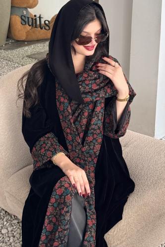 مخمل كلوش بكم كشميري وطرحه بوجهين (روزا)