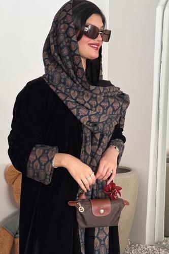 مخمل كلوش بكم كشميري وطرحه بوجهين( ناهد )